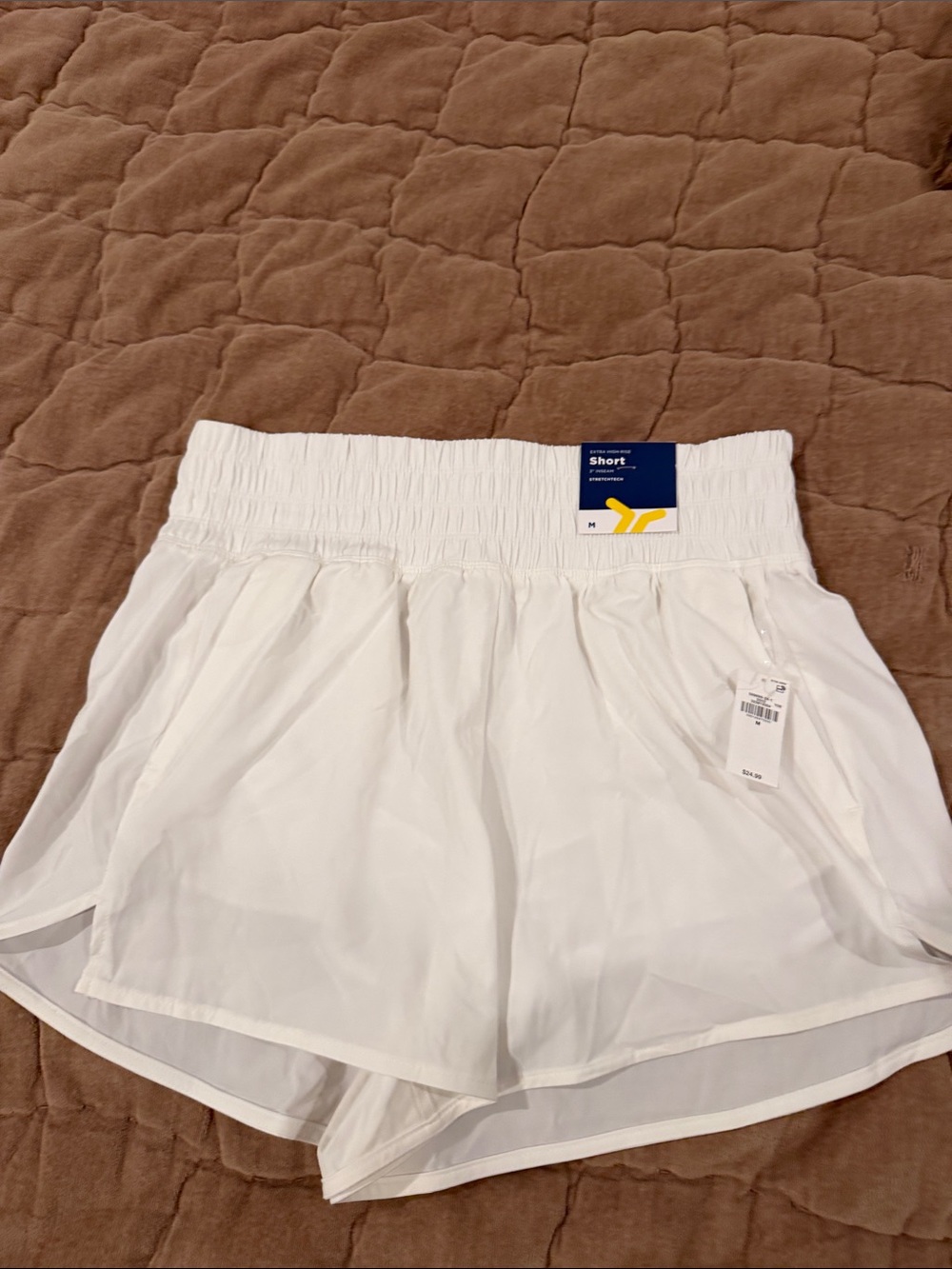 Old Navy White Extra High rise 3" inseam Athletic Shorts with Smocked Waistband